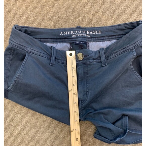 American Eagle Shorts Womens 8 Midi Stretch Flat Front Chino Navy Washed Cotton - Picture 5 of 9